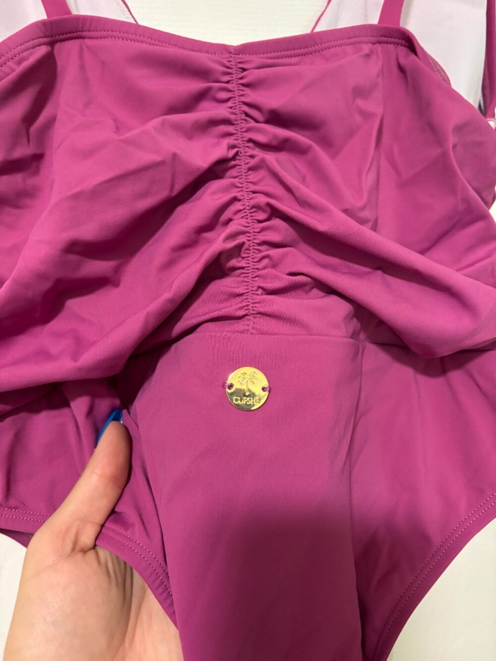 NWT Magenta Ruched One-Piece Swimsuit | Plunge V-Neck | Tummy Control (XL) - Picture 2 of 10